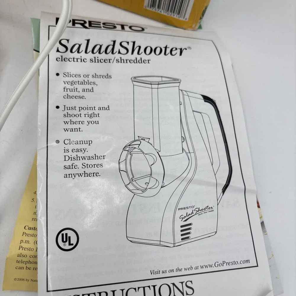 Presto Salad Shooter Model 02910 Electric Slicer Shredder WORKS Box READ